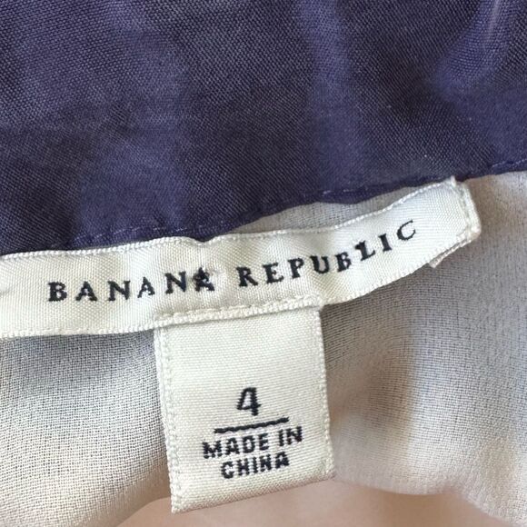 Banana Republic Blue and Cream Ruffled lined Silk Sundress with shoulder tie sz4 - Picture 5 of 6